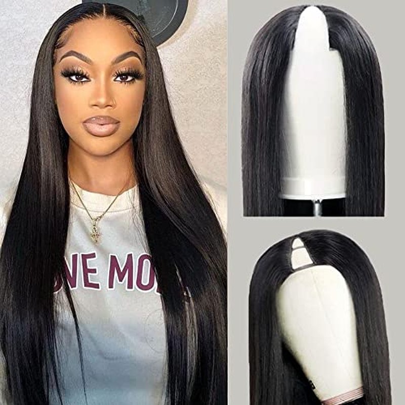 CHEETAHBEAUTY V Part Wigs Human Hair 20 Inch No Leave Out Lace Front Wigs Upgrade U Part Wigs Brazilian Virgin Straight Human Hair Wigs for Women 180% Density Natural Color