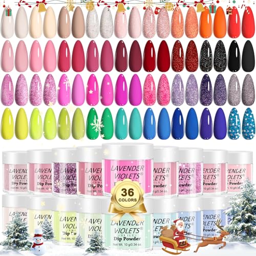 Lavender Violets 36 Colors Dip Powder Nail Kit Starter Quick Drying Dipping Powder Colors Set French Nail Nude Neon All Seasons for Home Salon M950
