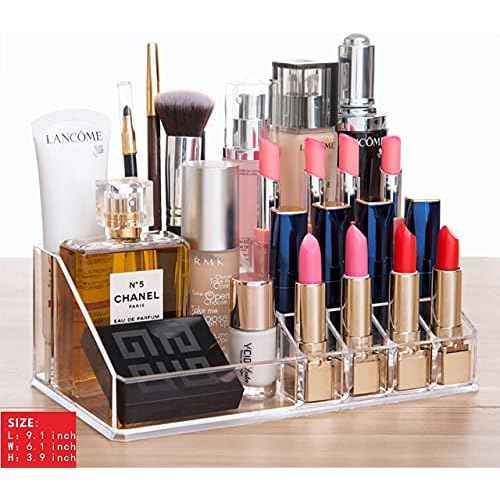 Clear Acrylic Makeup Organizer for Vanity,Countertop,Stackable 7 Drawers Bathroom Skincare Organizer with Brush Holder,Large Skin Care Organizer for Jewelry,Beauty Product Lipsticks,Nail Polishes