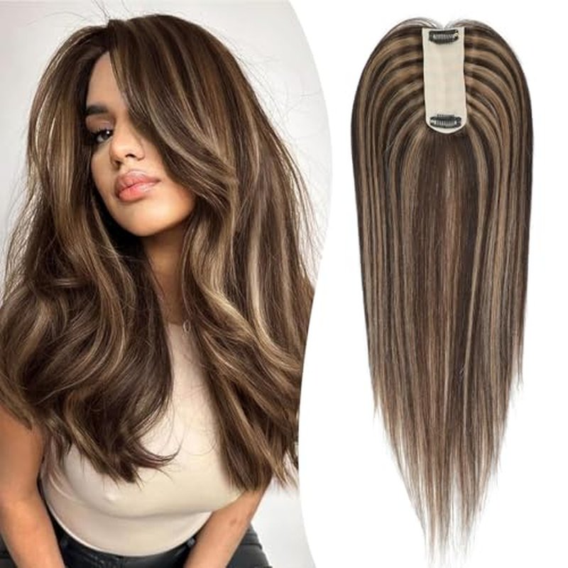 Urbeauty Hair Toppers for Women Real Human Hair for Thinning, 16 inch 1.5¡±x5¡±Silk Base Upgrade Topper, Clip-in Volume Enhancer, Natural-Looking, No Glue, Breathable, Lightweight