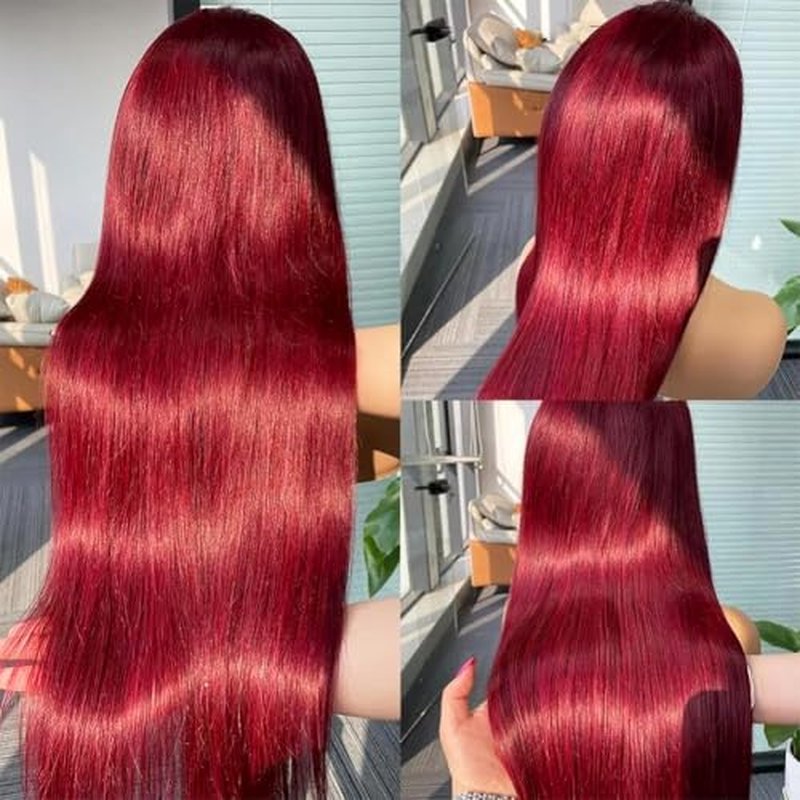 SOSATISFY 200 Density 99J Burgundy Lace Front Wigs Human Hair 13x4 Glueless HD Transparent Red Wigs Straight Lace front Colored Wigs for Women Pre Plucked with Baby Hair 22 Inch