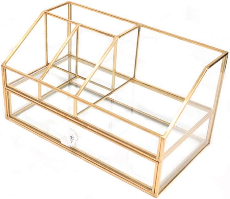 Clear Glass Makeup Brush Holder - L-Lei Cosmetics Storage for Brushes, Nail Polish & Lipstick | Dresser Decor
