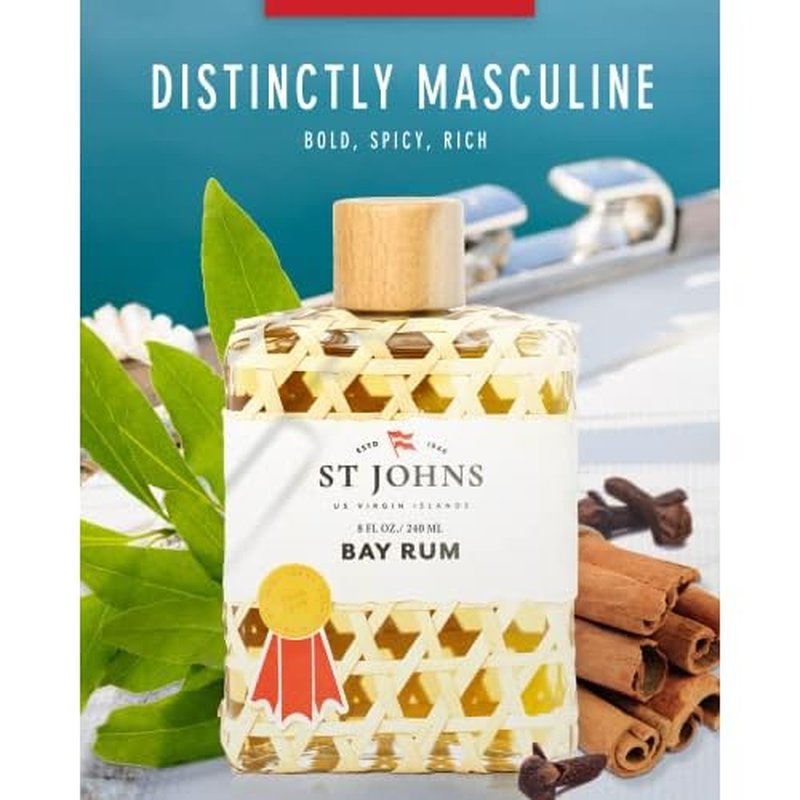 St. John Bay Rum Aftershave and Cologne | Made with Bay Leaves from The Virgin Islands | Bay Leaf After Shave Fragrance for Men | (8 oz Splash Bottle)