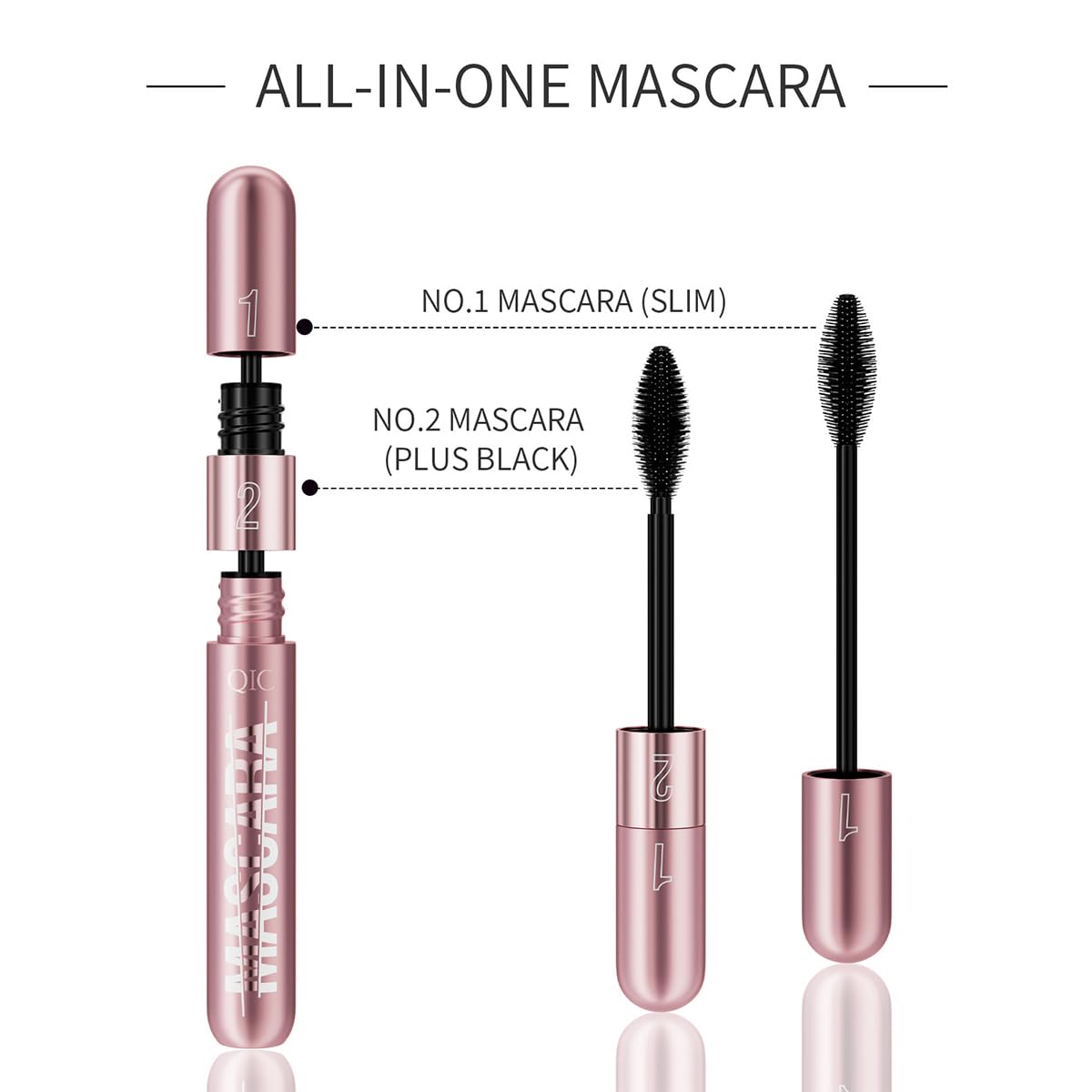 2 in 1 Double-effect 4D Curling Black Mascaras,Waterproof & Smudge Proof Lash Extensions Stereo Lengthening Mascara For Women,Quick-Not Sticky Long Lasting Charming No Clumping(2Pcs) B