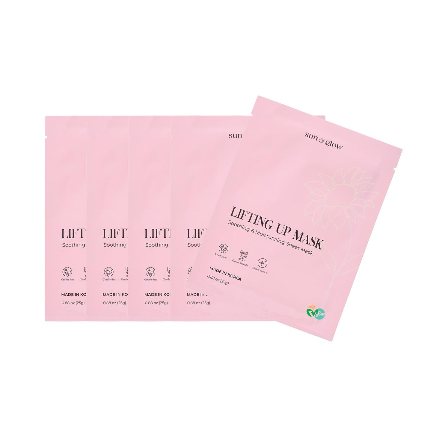 SUN & GLOW VEGAN LIFTING UP MASK Featuring a blend of Herbal Ingredients and Components Soothing and Moisturizing Sensitive Skin Korean Skincare Home Care Skincare Mask (0.88oz 25g 5Packs)