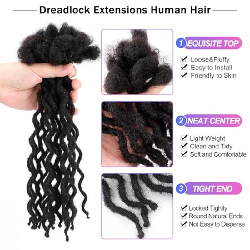 Curly Wave Loc Extensions Human Hair 0.4cm&0.6cm width 6-18 inch 10,30 strands 100% human hair locs extensions for men women Handmade Permanent Dread Extensions0.6cm 14inch 30strands