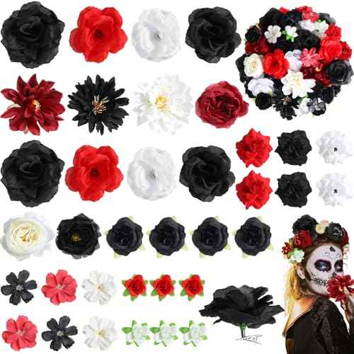 36 Pack Flower Hair Clips Rose Floral Hair Accessories for Women Boho Bride Claw Clip Side Hair Clip Hairpin Brooch Pin Headpiece for Girls Wedding Halloween Hairstyles