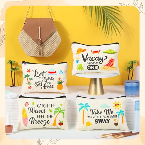 Kacctyen 16 Pcs Christmas Makeup Bag Gifts Bulk Cosmetic Bag with Zipper Santa Snowman Red and Green Travel Make up Pouch Portable Storage Pouch for Women Xmas Party Accessories(Summer)