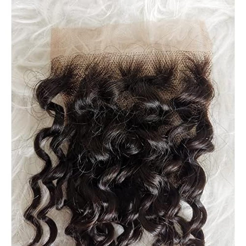 Clytie 4x4 Raw Indian Curly One Donor Human Hair Lace Closure Medium Brown Lace Cuticle Aligned Unprocessed Remy Virgin Hair Pre plucked Hairline (4x4 12" closure)