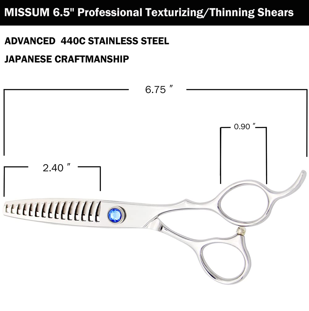 MISSUM 6.5" Professional Texturizing Scissors, Hair Thinning Shears for Precise Texturizing - Removes 50% Less Hair vs Standard, Japanese Stainless Steel Cutting Teeth Shears