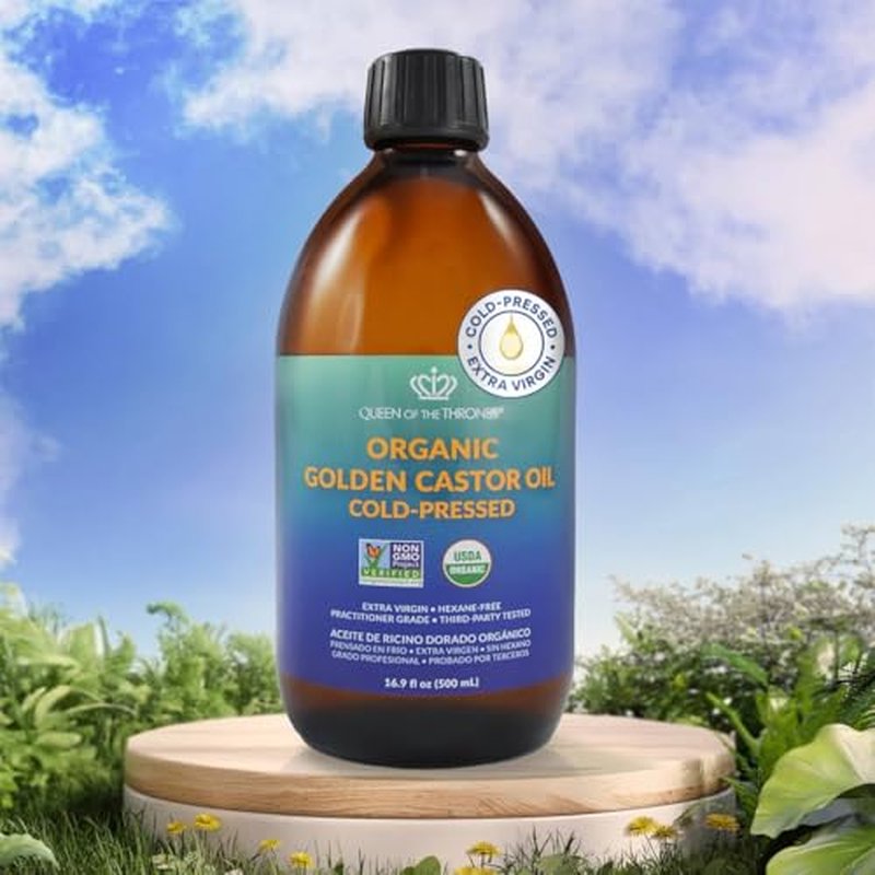 QUEEN OF THE THRONES Organic Golden Castor Oil | 100% Pure for Hair, Skin, Nails, Brows & Lashes | Hexane-Free | USDA Certified [16.9oz (500ml)]