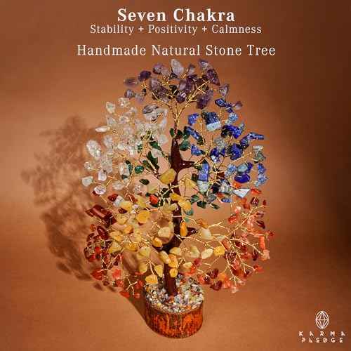 Crystal Tree of Life 7 Chakra Healing Crystals Trees for Home Decor, Office Desk Decor, Boho Decor, Handmade Bonsai Trees for Positive Energy, Money, Good Luck Birthday Gifts for Women, Mom