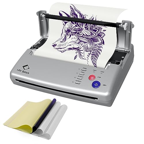 LifeBasis Tattoo Stencil Transfer Machine Professional Thermal Stencil Printer for Men and Women with 20pcs Tattoo Stencil Transfer Paper Silver