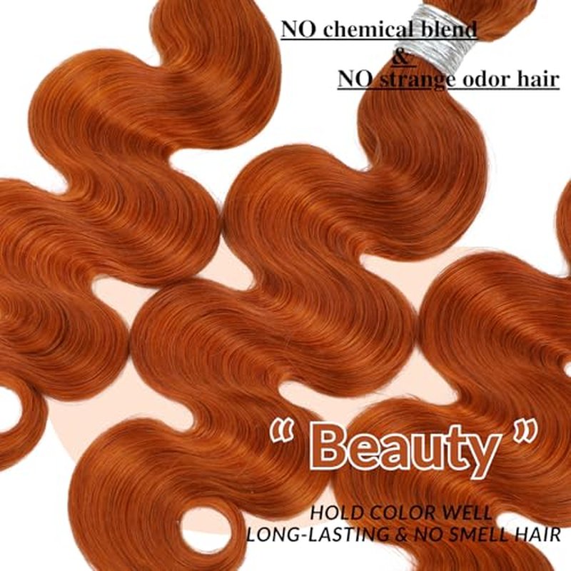 12A Ginger Body Wave Bundles Human Hair, Soft And Shed-Free Colored #350 Copper Burnt Orange 3 Bundles Double Weft 100% Unprocessed Brazilian Remy Hair Ginger Sew In Wavy 12 14 16 Inch