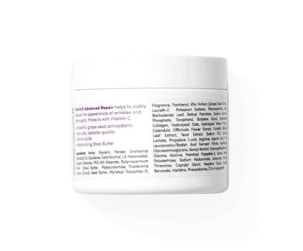 Merlot Fine Lines Eye Cream Advanced Repair with shea butter anti wrinkle peptides dark spot reducing moisture recovery for all skin types