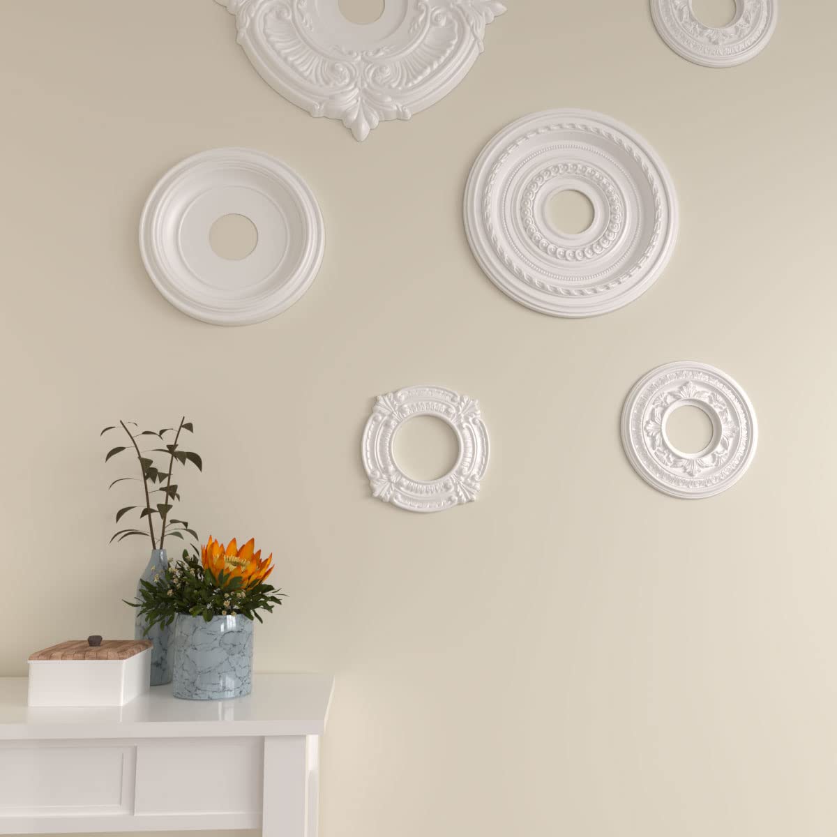 Ekena Millwork CM09BN Benson Ceiling Medallion, 9"OD x 4 1/8"ID x 5/8"P, Primed