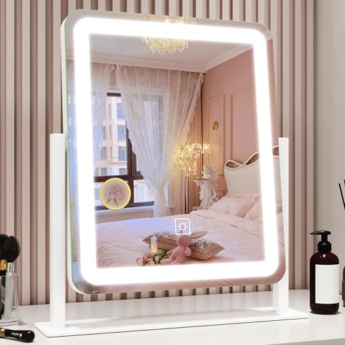 Vanity Mirror with Lights, 12.6"¡¿15" LED Makeup Mirror, Lighted Makeup Mirror with Lights, Smart Touch Control Dimmable 3 Modes Light, Lighted Up Mirror for Makeup Desk, Bedroom, Dressing Room