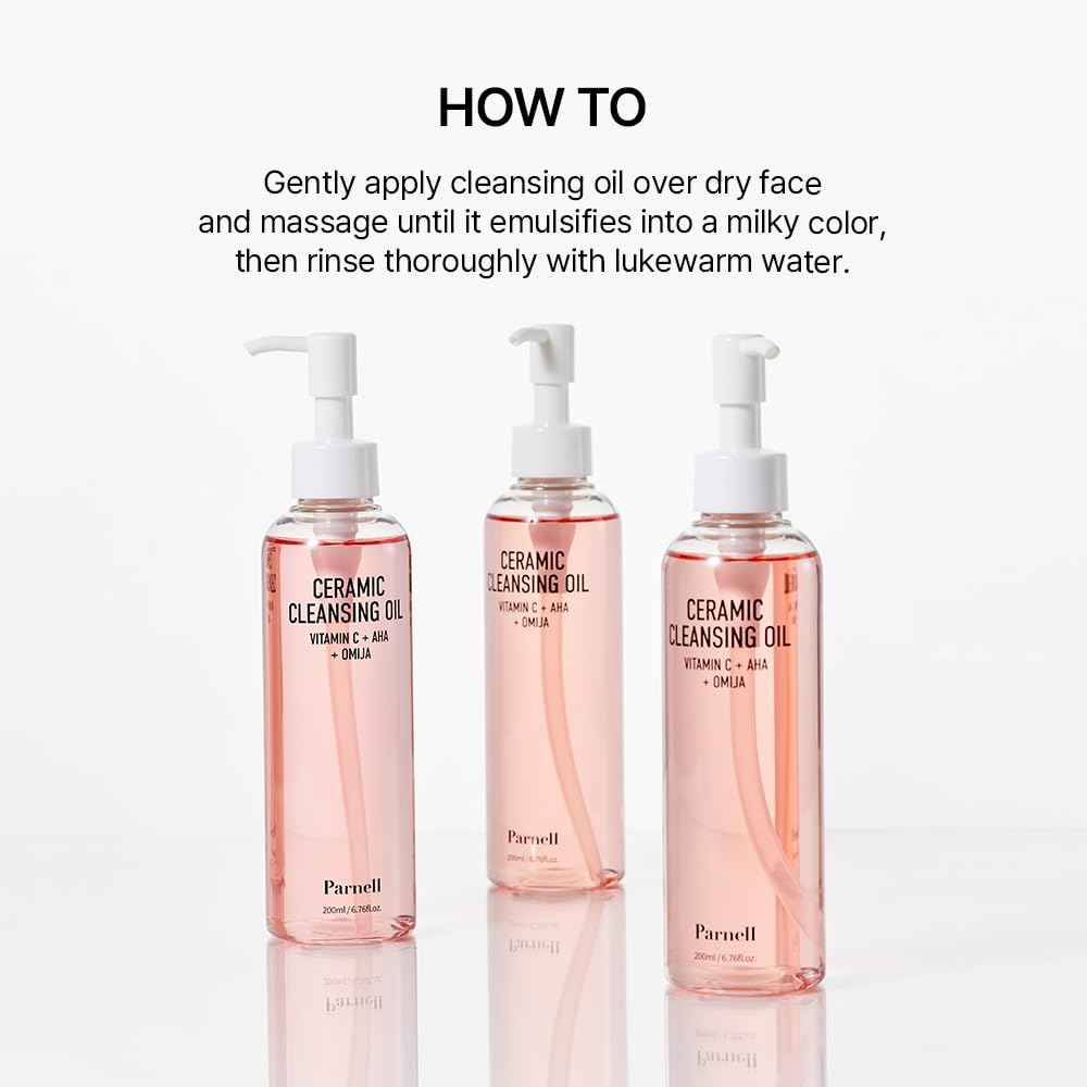 Parnell AHA Omija Ceramic Cleansing Oil 6.76 fl oz | Pore Purifying Sebum Control Deep Cleanser | AHA LHA PHA Omija | Non-Drying Korean Skincare (200ml)