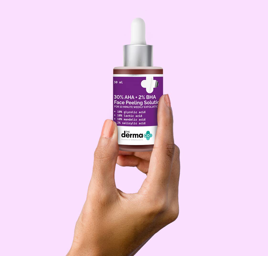 The Derma Co 30% AHA + 2% BHA Pee-ling Solution | Multi-Purpose Formula for Clogged Pores, Acne Marks & Aging Skin | 10 Min Deep Exfoliation | 1.01 Fl Oz/30ml