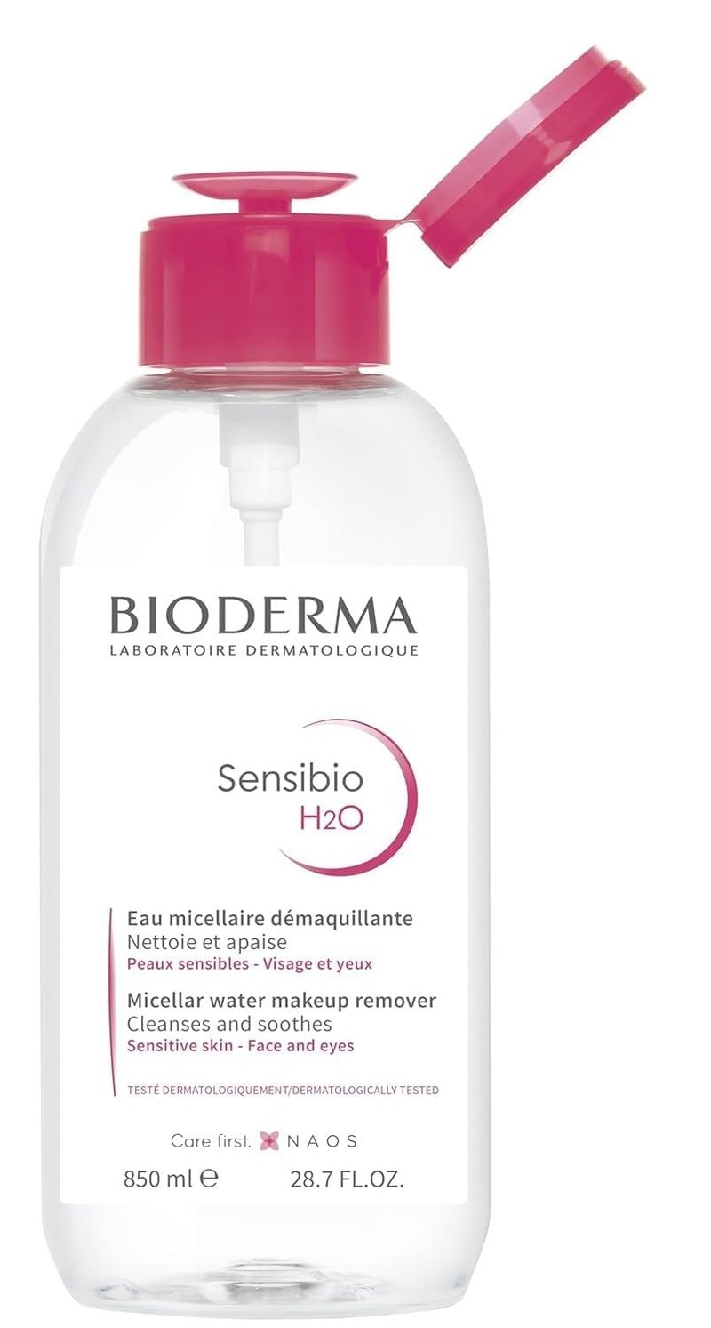 Bioderma Sensibio H2O Micellar Water Pump, Makeup Remover Cleanser, Gentle for Skin, Fragrance-Free & Alcohol-Free, Gentle Face Cleanser for Sensitive Skin, 28.7 Fl Oz