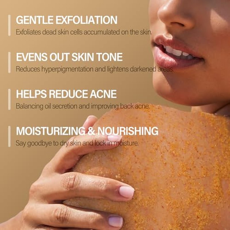 Turmeric Body Scrub Vitamin C Exfoliating Body Scrub With Collagen And Coconut Oil Body Exfoliator Dead Skin Remover Smooth And Hydrated Natural Scrub For Butt Bikini Area With Loofah