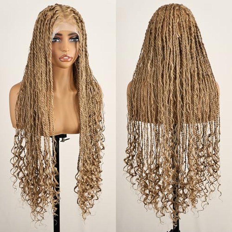 30 Inch Boho Braided Wigs for Black Women Knotless Boho island Twist Wig Single Full Lace Square Box Honey Blonde Braids Wig Pre Plucked with Baby Hair Beginner Friendly