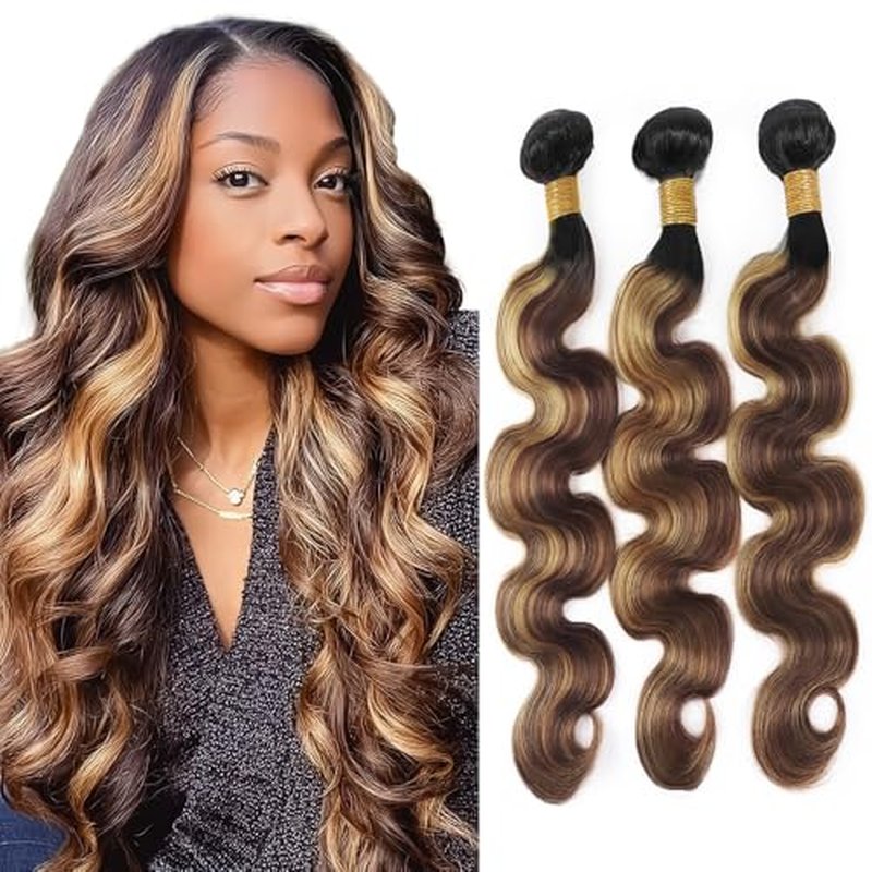 Highlight Bundles Ombre Brown Body Wave Human Hair Bundles P427 Blonde Body Wave Hair Double Weft Two Tone Blonde Bundles Mixed With Brown Hair Extensions 24 26 28 inch