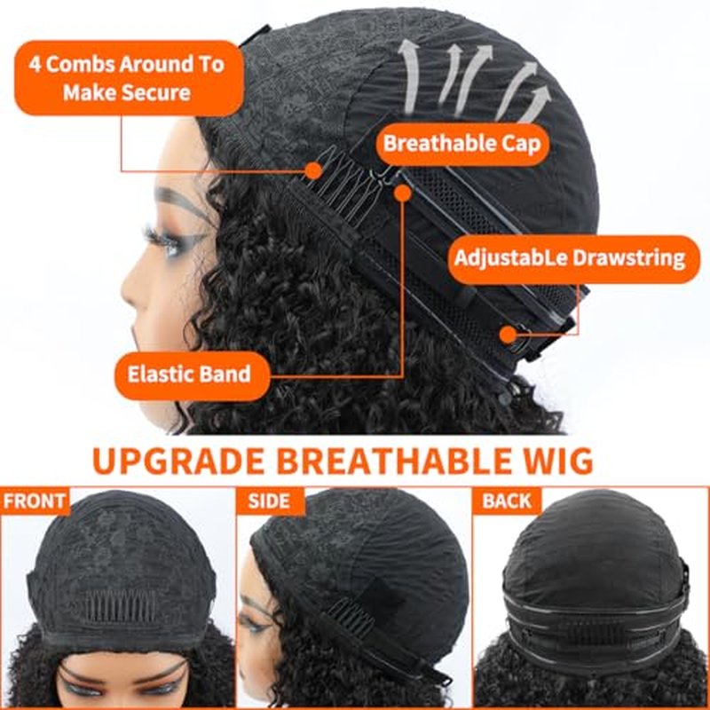 Kinky Curly Half Wig Human Hair 250 Density Headband Wig Human Hair Glueless Wigs Wear And Go Drawstring Seamless Flip Beginner Friendly Curly Wig Human Hair Wigs For Black Women 16 Inch
