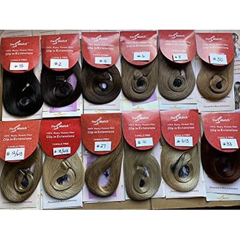 TRESSMATCH 20"-22" Remy Human Hair Clip in Extensions Thick to Ends Chocolate Brown (#4) Full Head Set [Set Weight: 4.3oz/125grams] ¡¦