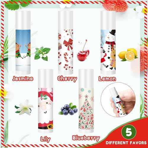 MTLEE 50 Pcs Christmas Lip Balm Bulk with 10 Designs 5 Flavored Holiday Gifts Moisturizing Lip Balms Stocking Stuffer Gift Christmas Party Supplies Favors for Kids Women Men