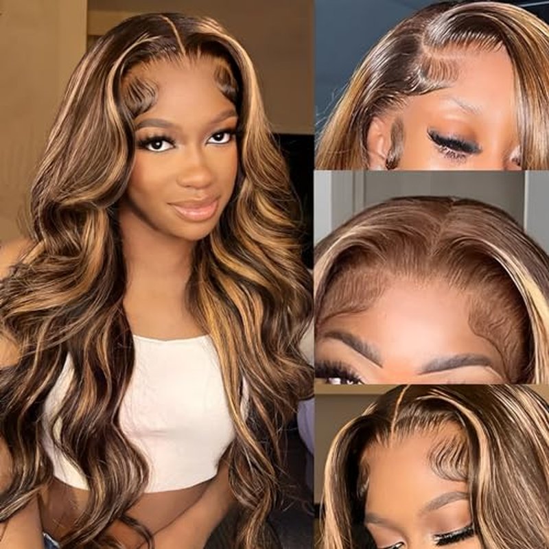 Highlight Ombre Lace Front Wig Human Hair 13x4 HD Transparent 180% Density Body Wave Wigs Human Hair with Baby Hair Pre Plucked for Women 4/27 Honey Blonde Lace Frontal Colored Wigs (26Inch)