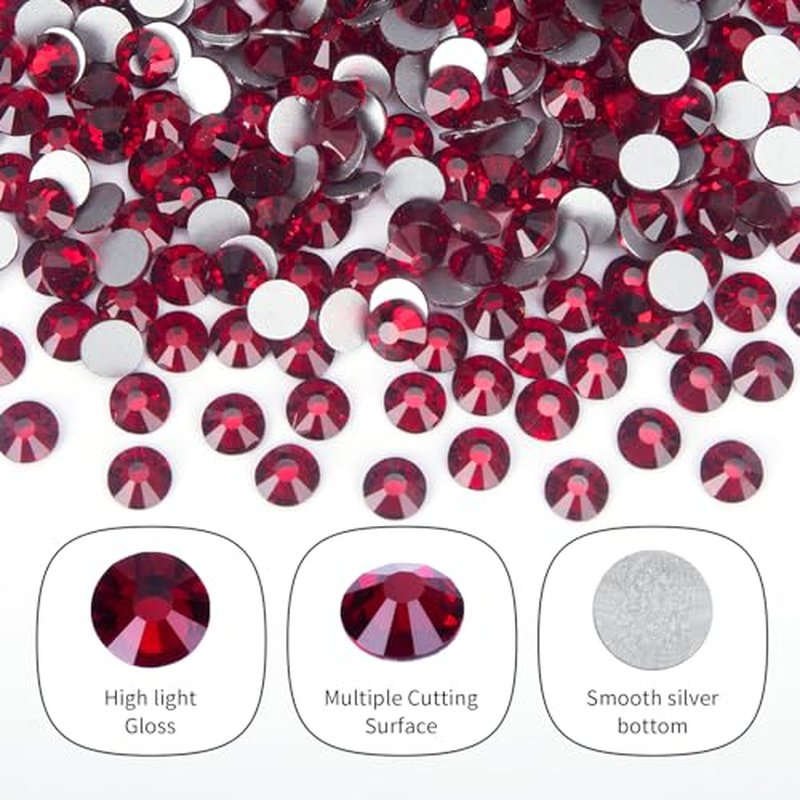 10000PCS Dark Red Rhinestones Bulk, Flat Back Crystal Glass Stone Round Gems,SS20, 4.6-4.8mm