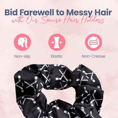 Infinity Collection Hockey Scrunchie, Girls Premium Velvet Hair Accessories, Hockey Gift for Women, Teens and Girls, Black, White