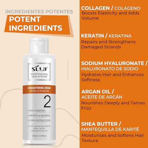 SLUJ Keratin Hair Treatment, Brazilian Straightening Cream with Keratin, Collagen & Hyaluronic Acid,18 Week Home Salon Professional Straightening - Keratina para Alisar el Pelo, Gentle Scent, 2 x Use
