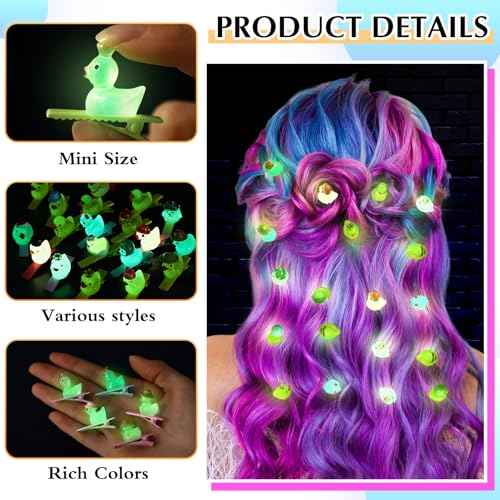 Amyhill 30 Pcs Halloween Mini Duck Hair Clips Funny Rave Sprout Clips for Women Multiple Styles Duck Glowing Resin Hairpins for Music Festival Hawaiian Christmas Party Gift
