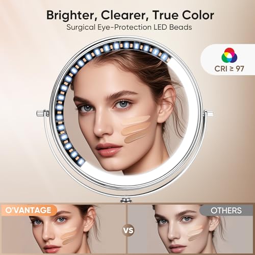 Large 9¡± Lighted Makeup Mirror ? Height Adjustable & Rechargeable, Double-Sided 1x/10x Magnifying Vanity Mirror with 88 High-CRI LEDs, 3 Color Modes, Dimmable Brightness, 360¡Æ Swivel, Dual-Power