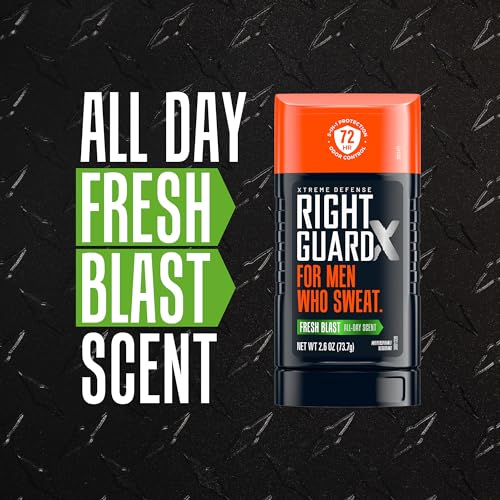Right Guard Xtreme Defense Invisible Solid Antiperspirant Deodorant, Fresh Blast Scent - 5-in-1 Deodorant Men Can Trust, 72-Hour Odor Control, 2.6 oz (4 Pack)