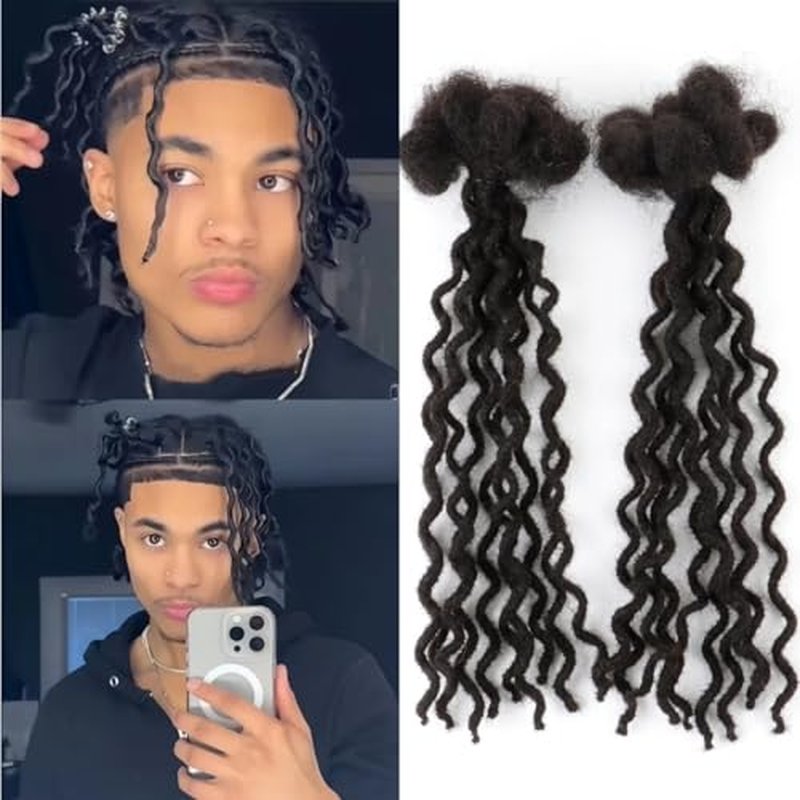 12 inch 30 Strands Curly Wave Loc Extensions Human Hair, 0.4cm Width 100% Human Hair Dreadlock Extensions for Men/Women, Can be Dyed Soft Dreads Extensions