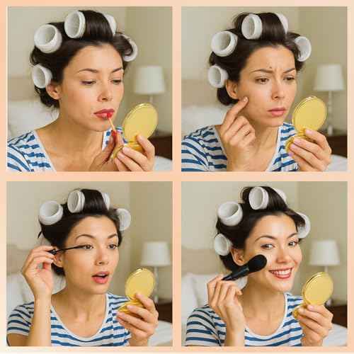 8 Pcs Compact Mirror for Purse, Portable Folding Compact Mirror, Double-Sided 1X/2X Magnifying, Metal Round Shell, Mini Travel Makeup Mirror for Women Bridesmaid Gifts (Gold)