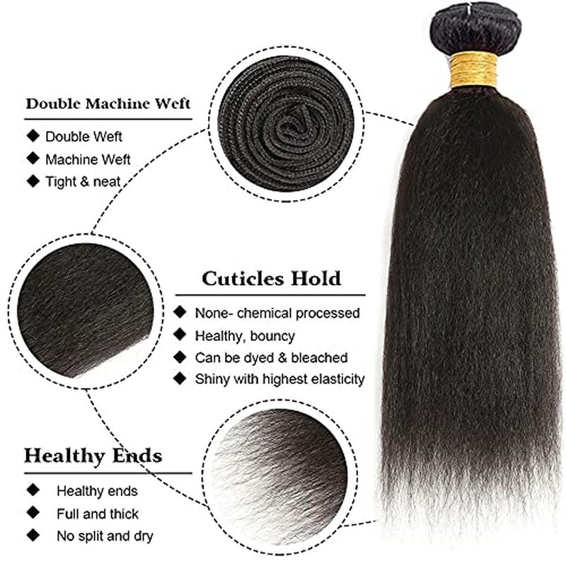 Kinky Straight Human Hair Extensions - 32 Inch Natural Black Yaki Bundles | 50g Per Bundle