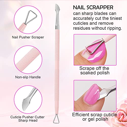 Makartt Cuticle Trimmer with Cuticle Pusher, 3 PCS Pink Nail Cuticle Nipper Professional Pedicure Manicure Tools with Stainless Steel Dual End Pusher, Nail Scraper