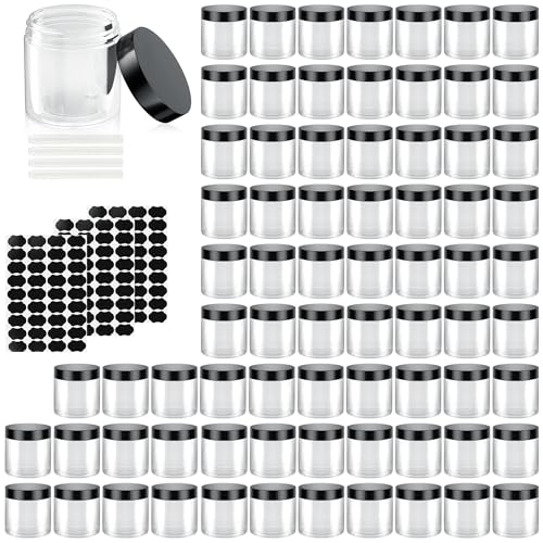 90 Pack 4 Oz Plastic Containers with Lids, OBKJJ Clear Travel Size Leak Proof Makeup Travel Containers BPA Free Cosmetic Slime Jars for Lotion, Cream, Body Butter, Makeup, Ointments (90)