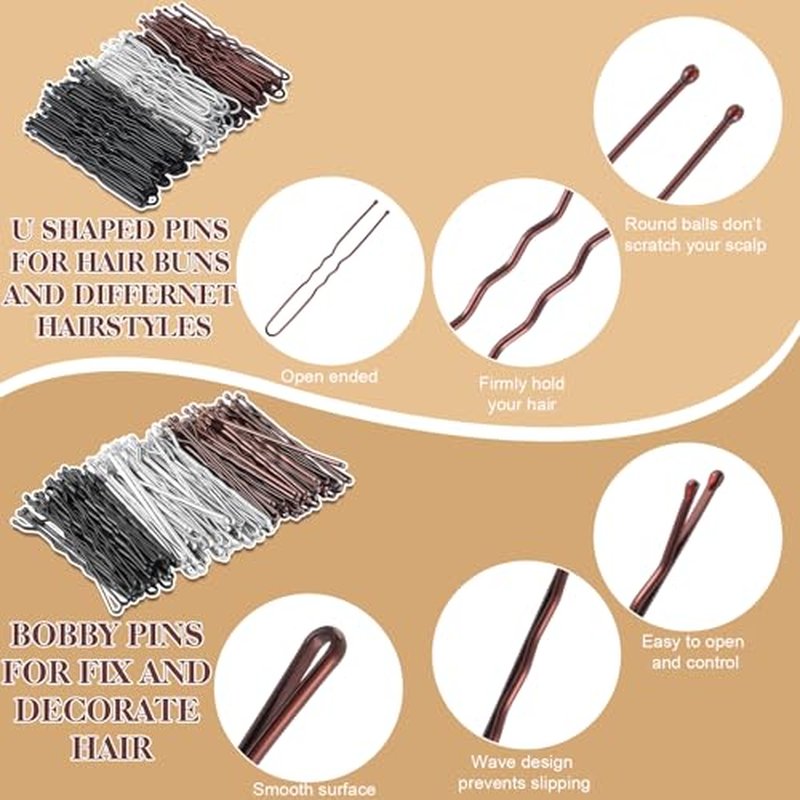 400 Pcs Bobby Pins Set, 2 Inch Hair Pins for Women Girls and U-Shaped Pins for Buns, 5 Colors Brown Blonde Black Styling Pins With Storage Box