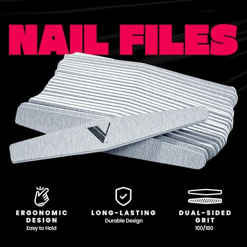 V Beauty Pure Zebra Nail File for Natural Nails 100/180 Grit - Fingernail Files for Shaping, Contouring & Finish Filing Gel & Acrylic Nail Edges - Nail Filer Shaper for Pedicure & Manicure, 50 pcs