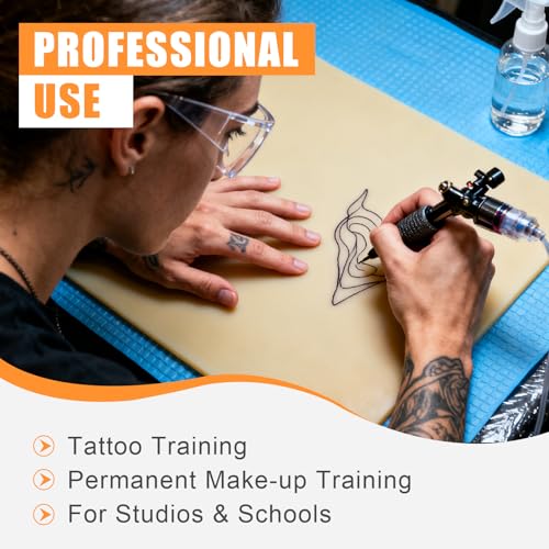 5Pcs Large Tattoo Practice Skins, 3mm Thick Fake Skin 12"x8" - Realistic Reusable Silicone Sheet for Beginners & Professional Artists Tattoo Skin with Storage Box