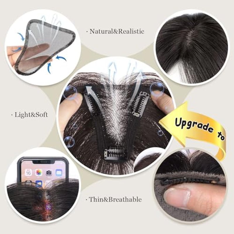 Hair Toppers for Women Real Human Hair,12inch Hairs Topper for Women No Bangs Top Hairs Extensions/Pieces Upgrade Lace Base