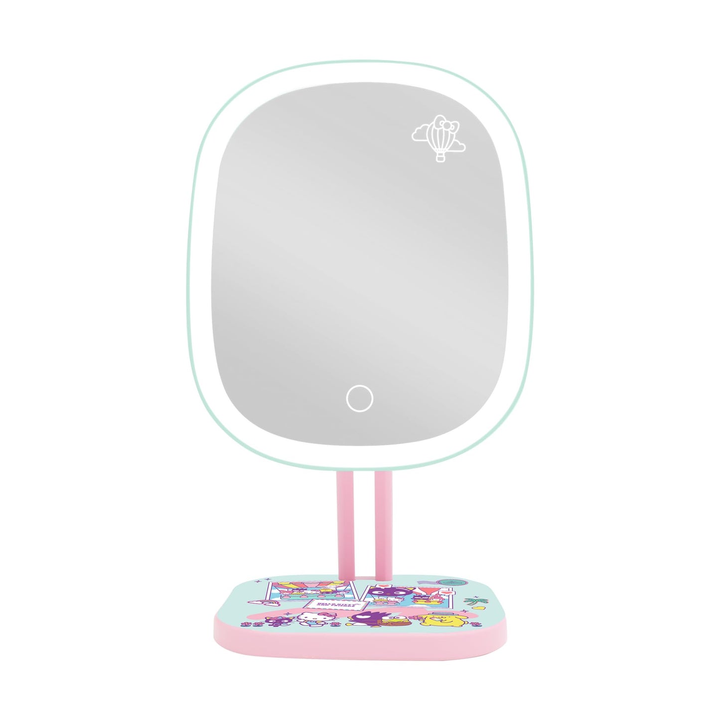 Impressions Vanity Hello Kitty and Friends Vacay Highlight LED Makeup Mirror with Artwork, Standing Mirror with White Strip LED Light and Adjustable Tilt, Portable Mirror with Soft Touch Sensor