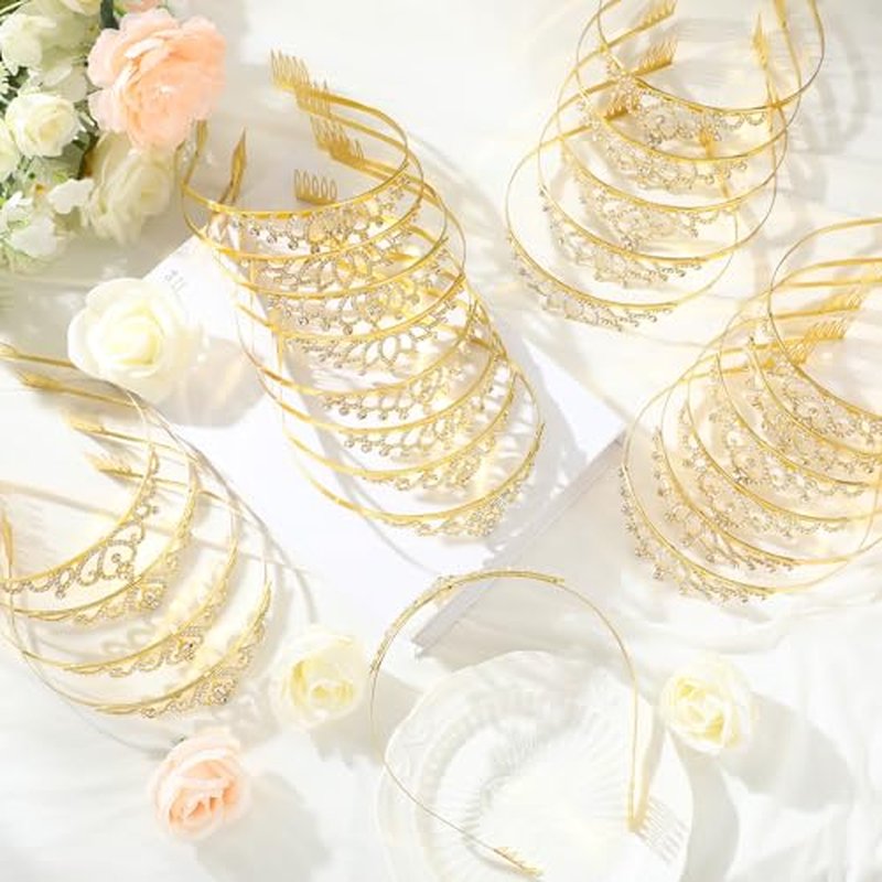 24 Pcs Crystal Tiara Headbands for Women Princess Headband Crown with Combs Tiaras and Crowns for Pageant Bridal Wedding Prom Party Gifts
