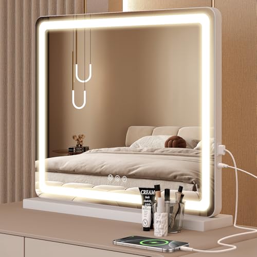 Sweetcrispy 20"x22" LED Vanity Mirror with Lights, Smart Makeup Mirror with Touch Control, 3-Color Lighting