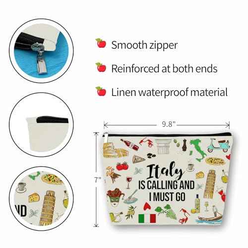 Italy Travel Essentials Gift: Small Makeup Bag Italy Is Calling And I Must Go For Teen Girl & Women Travellers.Ideal Trip Gift Cosmetic Bag For Travel, Birthdays, & Christmas